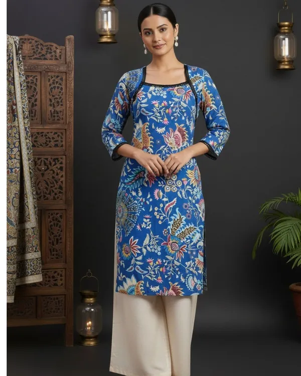 Royal_Blue_Floral_Batik_Print_Straight_Kurta