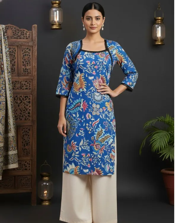 Royal_Blue_Floral_Batik_Print_Straight_Kurta