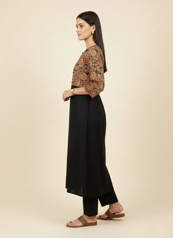 Balck_A-Line_Kurta_With_Printed_Empire_Line_Design