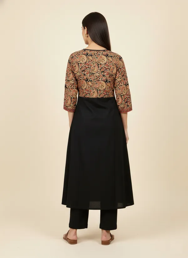 Balck_A-Line_Kurta_With_Printed_Empire_Line_Design