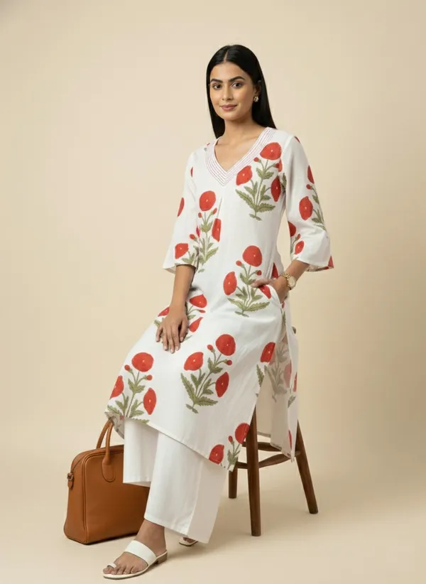 Red_Floral_Buta_On_White_Cotton_A-Line_Kurta