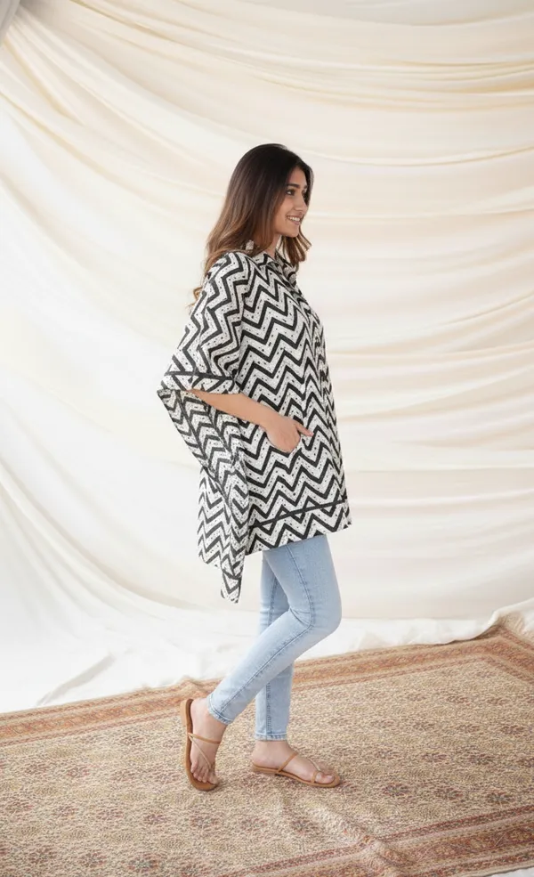 Grey_And_White_Short_Kaftan_Kurti