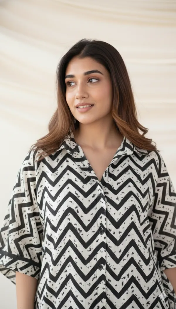 Grey_And_White_Short_Kaftan_Kurti