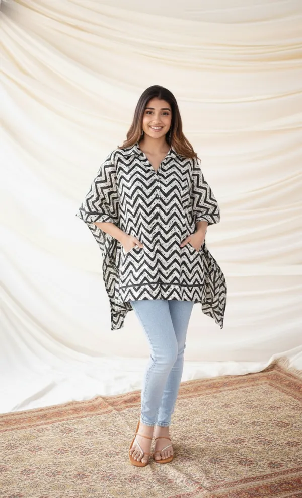 Grey_And_White_Short_Kaftan_Kurti