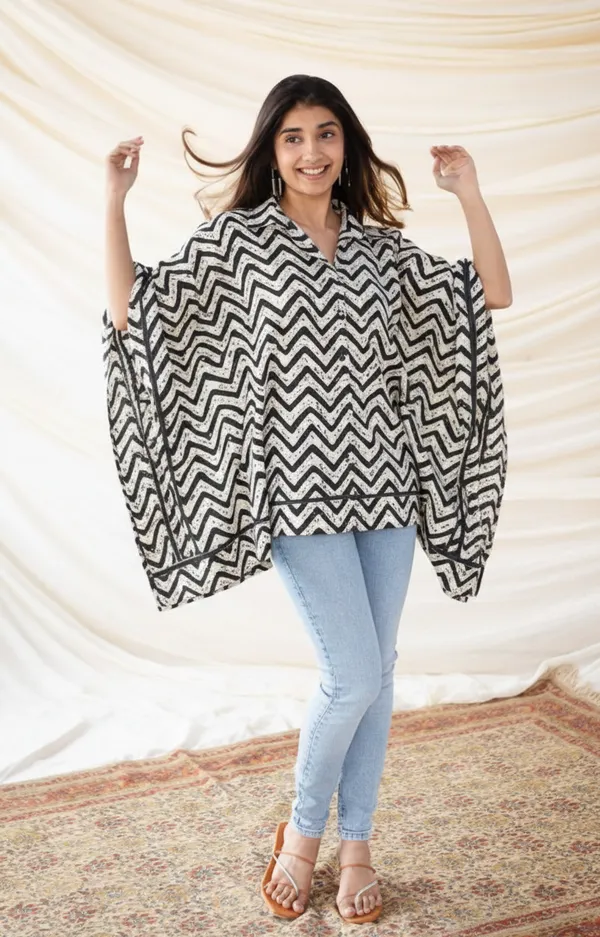 Grey_And_White_Short_Kaftan_Kurti