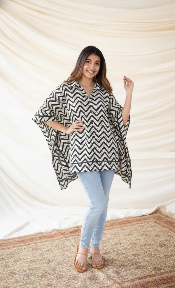 Grey_And_White_Short_Kaftan_Kurti