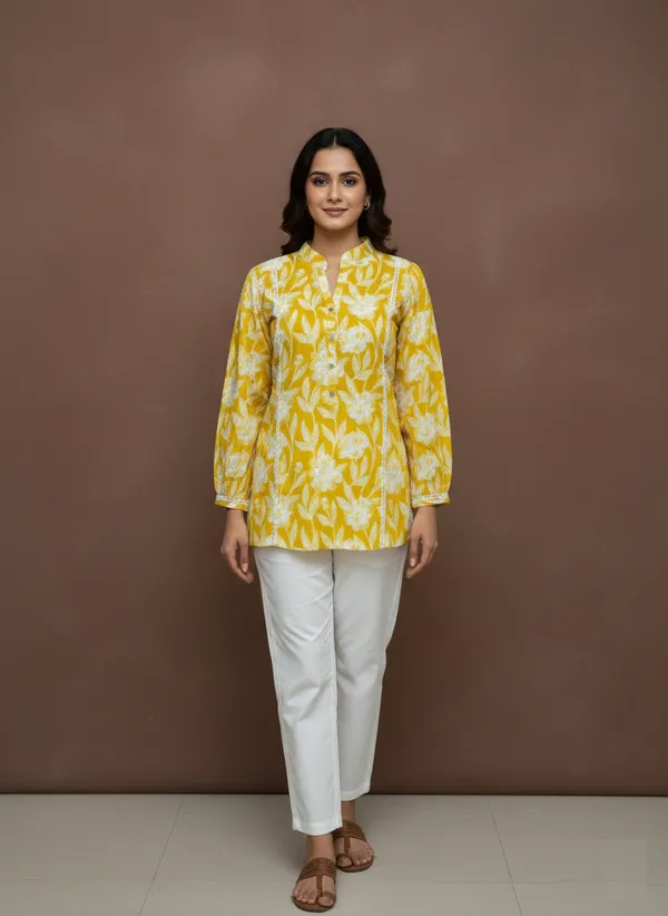 Mustard_Printed_Short_Kurti_With_Collar