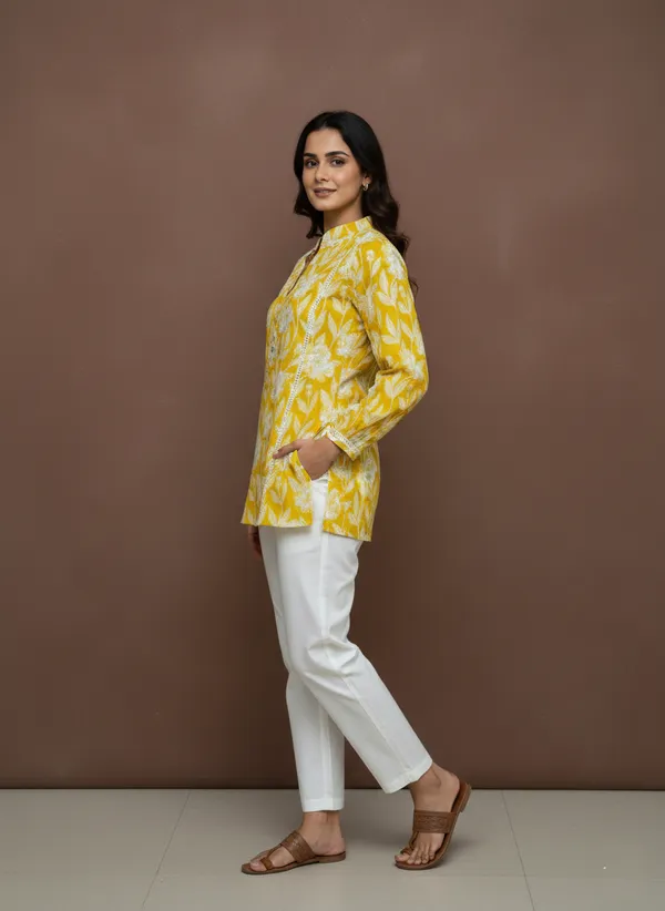 Mustard_Printed_Short_Kurti_With_Collar