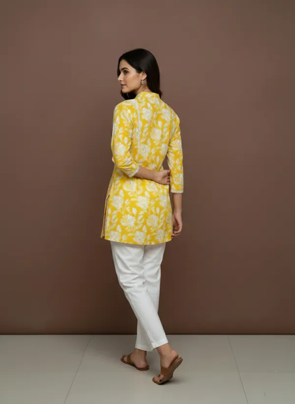Mustard_Printed_Short_Kurti_With_Collar