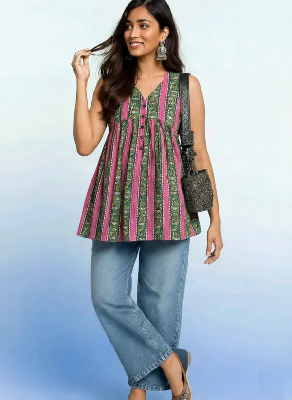 Pink_Stripe_Printed_Short_Kurti