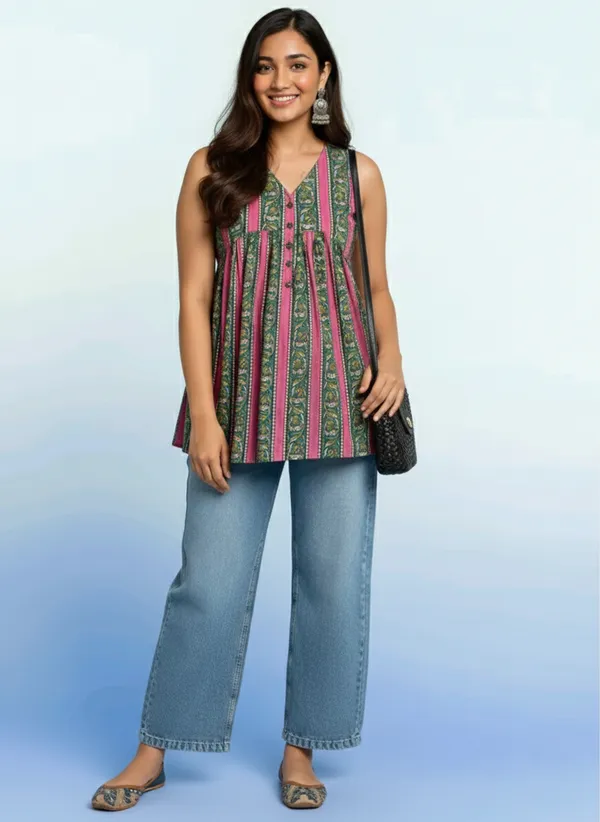 Pink_Stripe_Printed_Short_Kurti