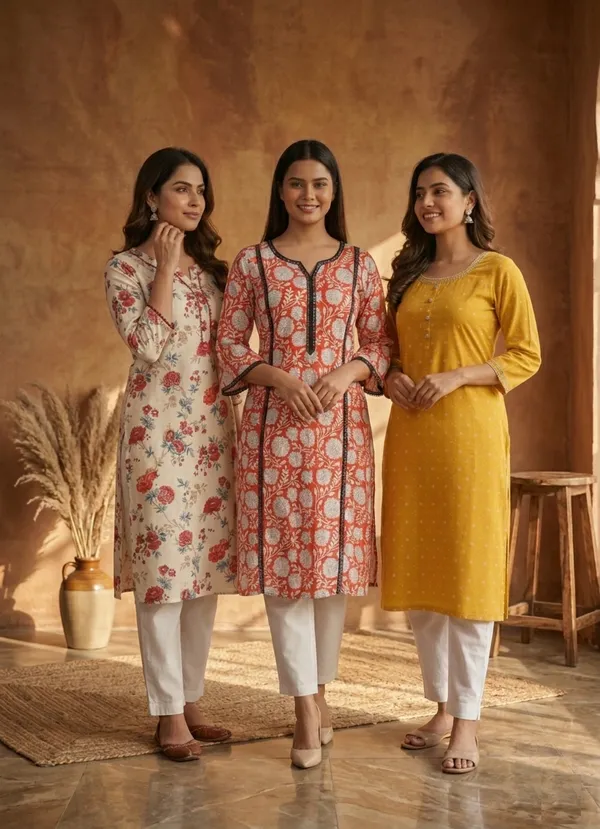 The_"Sahara_Bloom"_Trio:_A_Curated_Combo_Of_Floral,_Block-Print,_And_Mustard_Solids