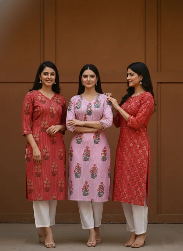 Pack_Of_3_Womens_Cotton_Floral_Print_Straight_Kurta_Set_�_Red_&_Pink