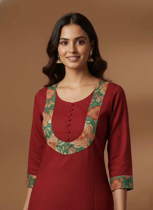Marroon_Straight_Kurta_With_Yoke