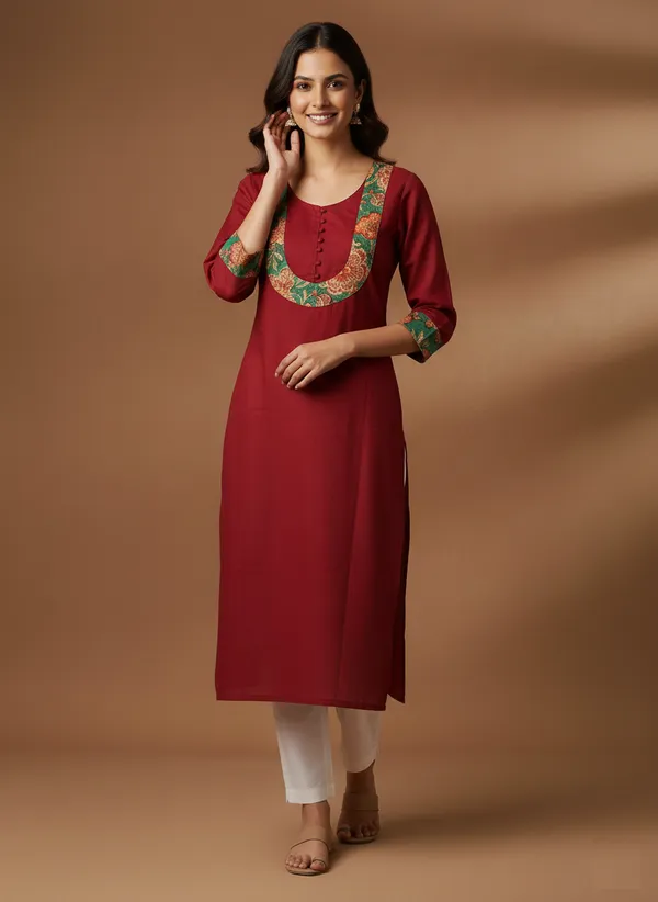 Marroon_Straight_Kurta_With_Yoke