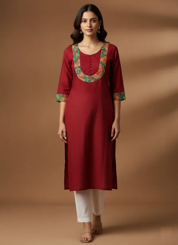 Marroon_Straight_Kurta_With_Yoke