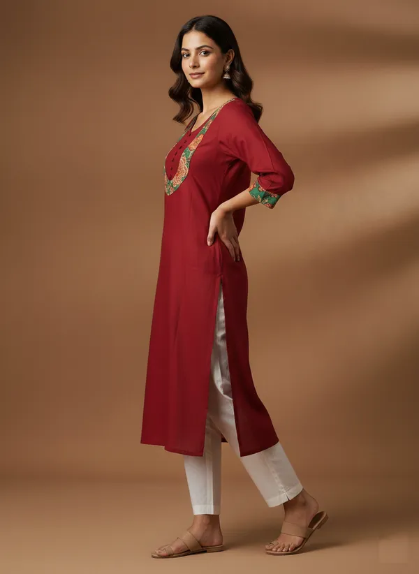 Marroon_Straight_Kurta_With_Yoke