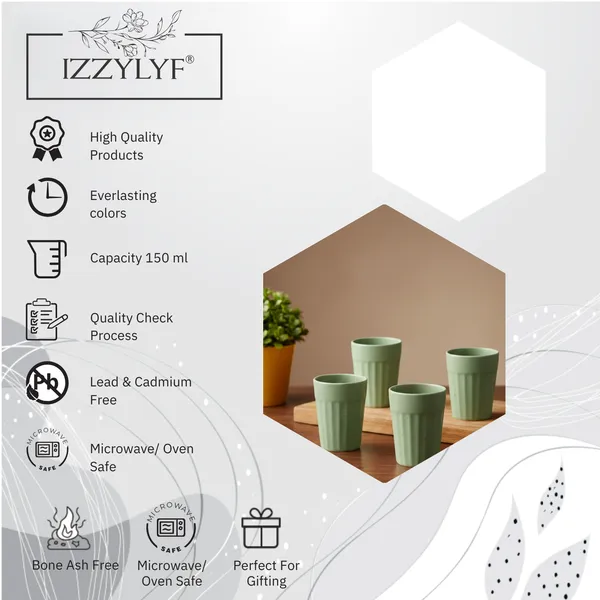 IZZYLYF_Ceramic_Cutting_Tea_Cups_|_Green_|_Chai_Cups_for_Tea,_Coffee_&_Milk_|_Pottery_Style_Ceramic_Mugs_|_Microwave_&_Dishwasher_Safe_|_Hot_&_Cold_Beverages_|_150_Ml_|_Pack_of_6