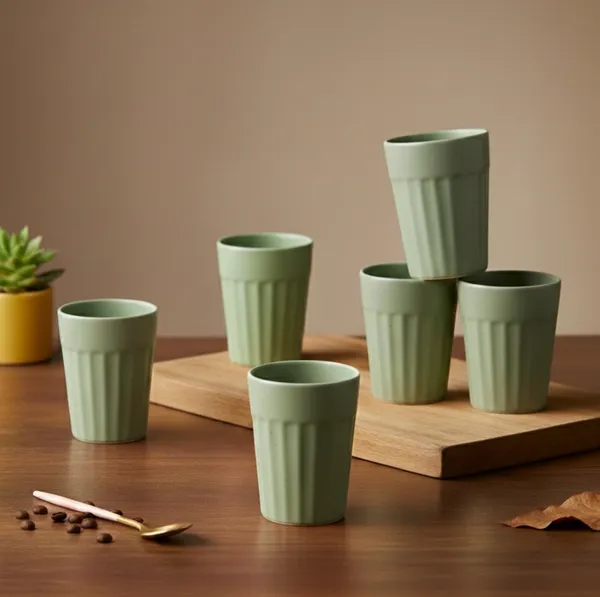 IZZYLYF_Ceramic_Cutting_Tea_Cups_|_Green_|_Chai_Cups_for_Tea,_Coffee_&_Milk_|_Pottery_Style_Ceramic_Mugs_|_Microwave_&_Dishwasher_Safe_|_Hot_&_Cold_Beverages_|_150_Ml_|_Pack_of_6