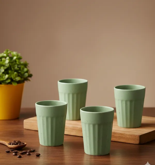IZZYLYF_Ceramic_Cutting_Tea_Cups_|_Green_|_Chai_Cups_for_Tea,_Coffee_&_Milk_|_Pottery_Style_Ceramic_Mugs_|_Microwave_&_Dishwasher_Safe_|_Hot_&_Cold_Beverages_|_150_Ml_|_Pack_of_6
