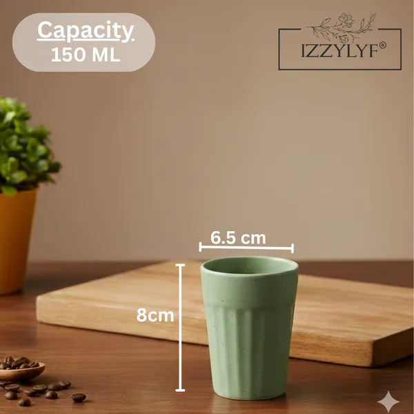 IZZYLYF_Ceramic_Cutting_Tea_Cups_|_Green_|_Chai_Cups_for_Tea,_Coffee_&_Milk_|_Pottery_Style_Ceramic_Mugs_|_Microwave_&_Dishwasher_Safe_|_Hot_&_Cold_Beverages_|_150_Ml_|_Pack_of_6