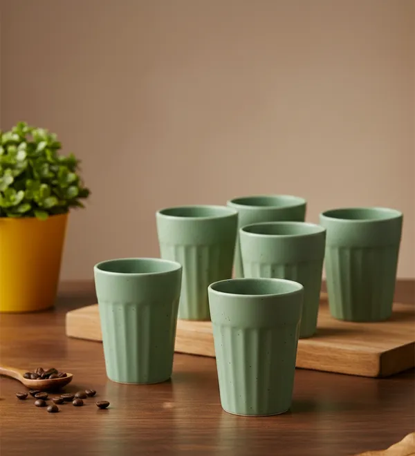 IZZYLYF_Ceramic_Cutting_Tea_Cups_|_Green_|_Chai_Cups_for_Tea,_Coffee_&_Milk_|_Pottery_Style_Ceramic_Mugs_|_Microwave_&_Dishwasher_Safe_|_Hot_&_Cold_Beverages_|_150_Ml_|_Pack_of_6