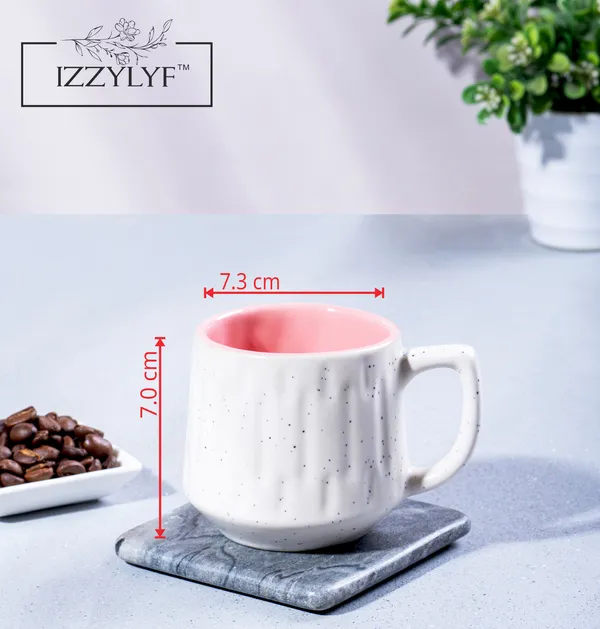 IZZYLYF_Pink_Ceramic_Snack_Bowl_&_Tea_Cup_Combo_|_2_Bowls_+_6_Tea_Cups(Fringe)_|_Microwave_&_Dishwasher_Safe_|_Multipurpose_Combo_for_Coffee,_Snacking,_Diwali_Gifting