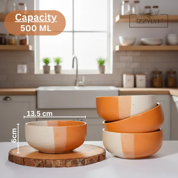 IZZYLYF_Brown_Ceramic_Snack_Bowl_&_Tea_Cup_Combo_|_2_Bowls_+_6_Tea_Cups(Fringe)_|_Microwave_&_Dishwasher_Safe_|_Multipurpose_Combo_for_Coffee,_Snacking,_Diwali_Gifting
