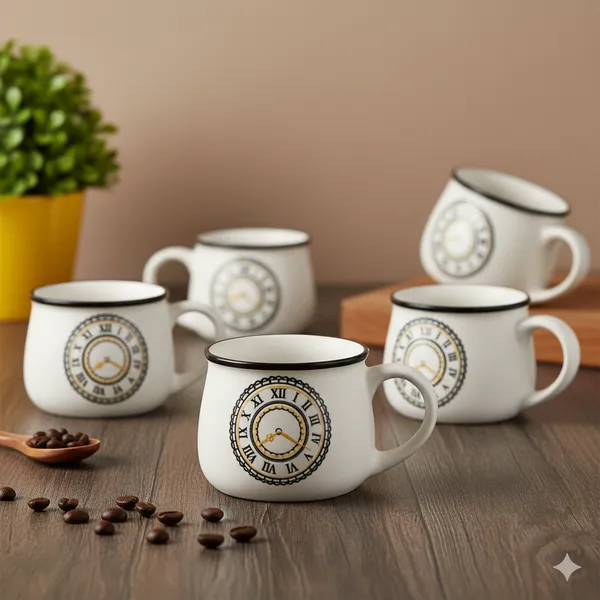 White_Clock_Printed_White_Ceramic_Tea_Cup_Pack_Of_6