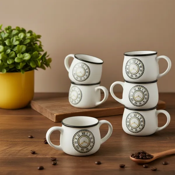 White_Clock_Printed_White_Ceramic_Tea_Cup_Pack_Of_6