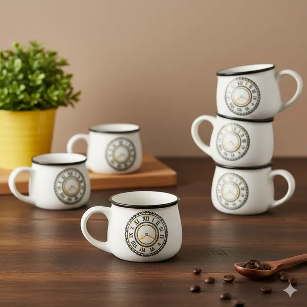 White_Clock_Printed_White_Ceramic_Tea_Cup_Pack_Of_6