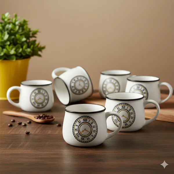 White_Clock_Printed_White_Ceramic_Tea_Cup_Pack_Of_6