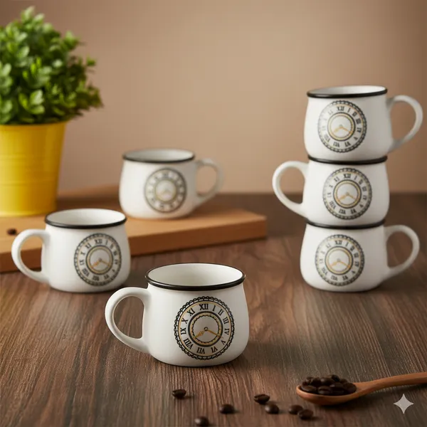 White_Clock_Printed_White_Ceramic_Tea_Cup_Pack_Of_6