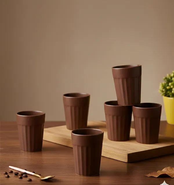 IZZYLYF_Ceramic_Cutting_Tea_Cups_|_Brown_|_Chai_Cups_for_Tea,_Coffee_&_Milk_|_Pottery_Style_Ceramic_Mugs_|_Microwave_&_Dishwasher_Safe_|_Hot_&_Cold_Beverages_|_150_Ml_|_Pack_of_6