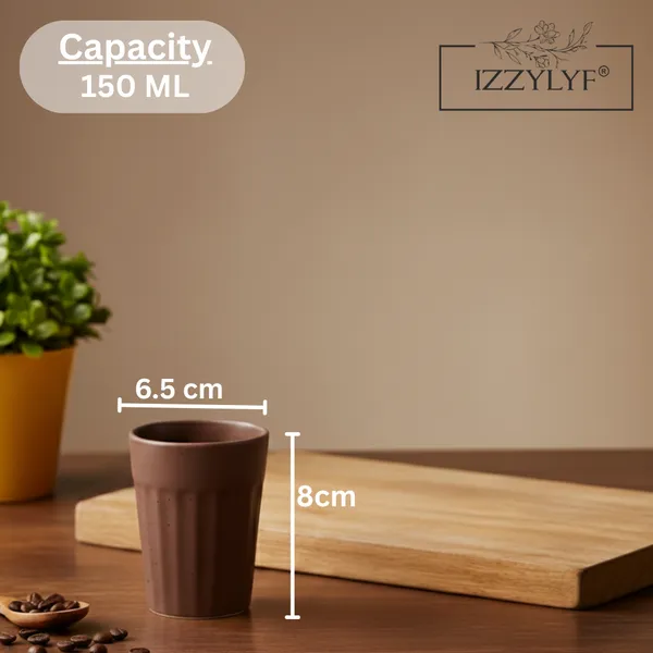 IZZYLYF_Ceramic_Cutting_Tea_Cups_|_Brown_|_Chai_Cups_for_Tea,_Coffee_&_Milk_|_Pottery_Style_Ceramic_Mugs_|_Microwave_&_Dishwasher_Safe_|_Hot_&_Cold_Beverages_|_150_Ml_|_Pack_of_6