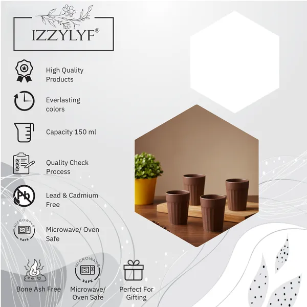 IZZYLYF_Ceramic_Cutting_Tea_Cups_|_Brown_|_Chai_Cups_for_Tea,_Coffee_&_Milk_|_Pottery_Style_Ceramic_Mugs_|_Microwave_&_Dishwasher_Safe_|_Hot_&_Cold_Beverages_|_150_Ml_|_Pack_of_6