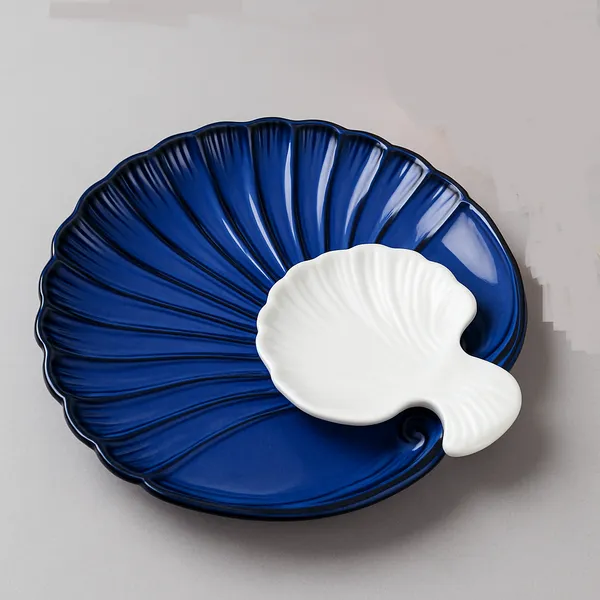 Blue_Sea_Shell_Small_19cm_Ceramic_Platter_With_Dip_Bowl