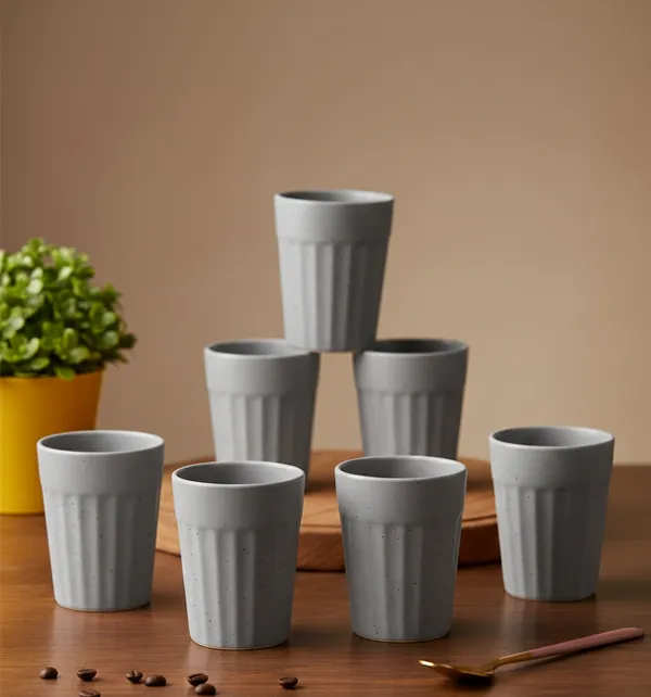 IZZYLYF_Ceramic_Cutting_Tea_Cups_|_Grey_|_Chai_Cups_for_Tea,_Coffee_&_Milk_|_Pottery_Style_Ceramic_Mugs_|_Microwave_&_Dishwasher_Safe_|_Hot_&_Cold_Beverages_|_150_Ml_|_Pack_of_6