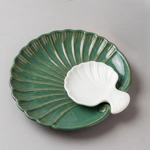 Green_Sea_Shell_Small_19cm_Ceramic_Platter_With_Dip