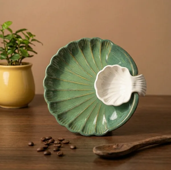 Green_Sea_Shell_Small_19cm_Ceramic_Platter_With_Dip