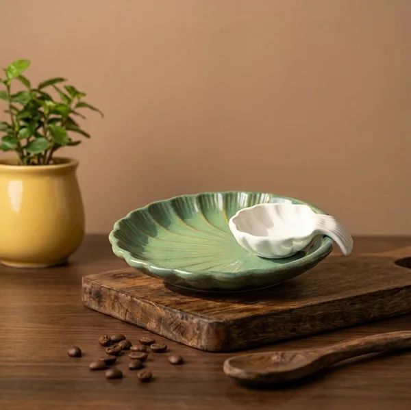Green_Sea_Shell_Small_19cm_Ceramic_Platter_With_Dip