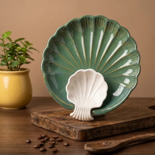 Green_Sea_Shell_Small_19cm_Ceramic_Platter_With_Dip
