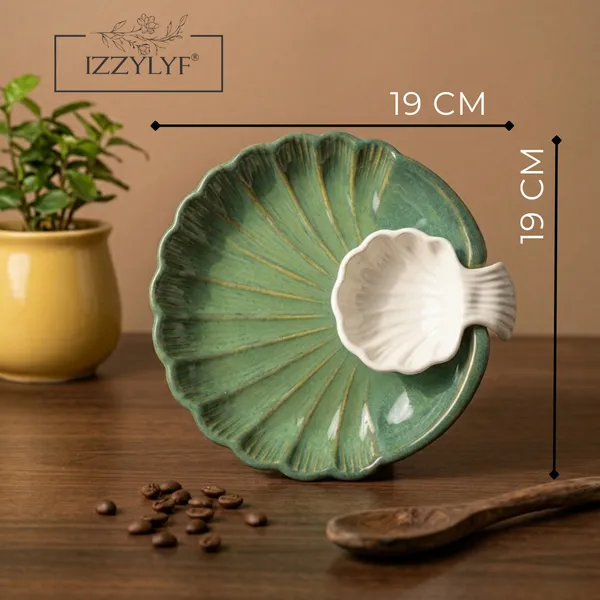 Green_Sea_Shell_Small_19cm_Ceramic_Platter_With_Dip