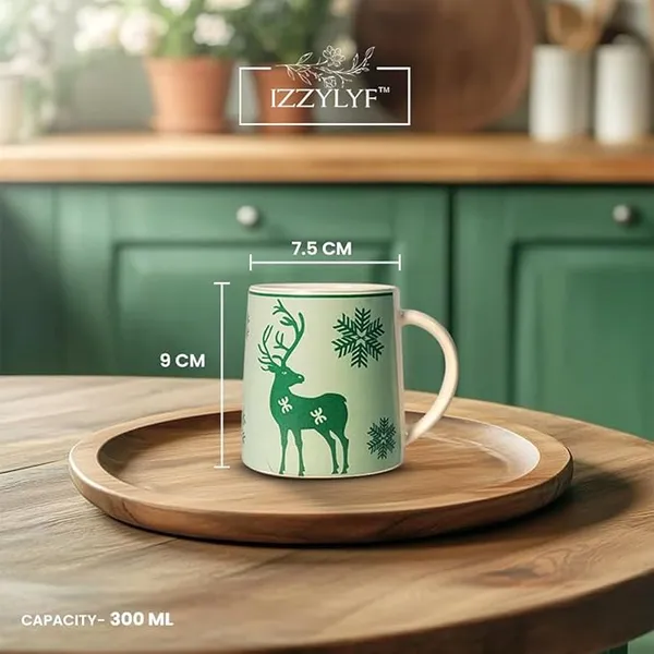 Green_Mat_Finish_Printed_Deer_Ceramic_2_Coffee_Mug_With_1_Tray_Set