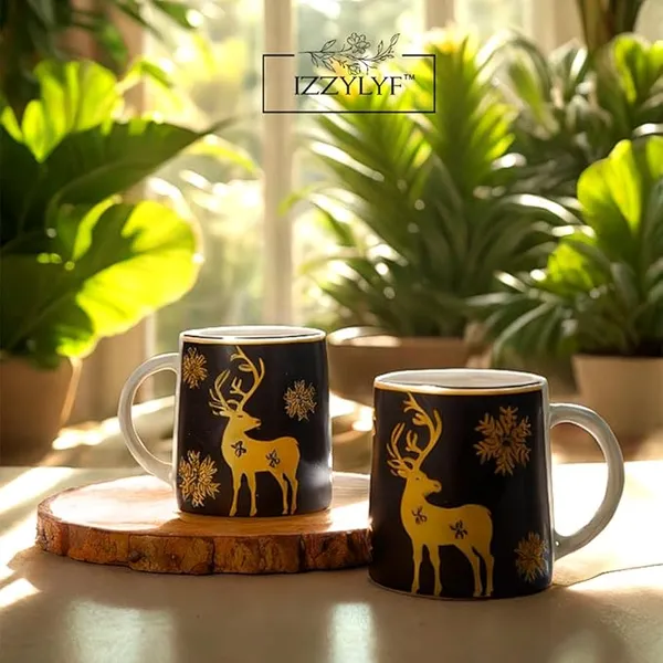 Black_Mat_Finish_Printed_Deer_Ceramic_2_Coffee_Mug_With_1_Tray_Set