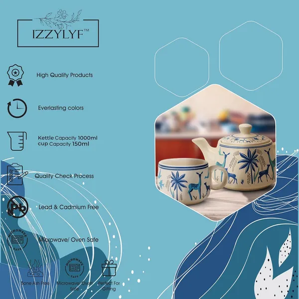 Blue_Printed_Mat_Finish_Deer_Tea_&_Kettle_Set_-_6_Ceramic_Tea_Cups,_1_Kettle_Pack_Of_7