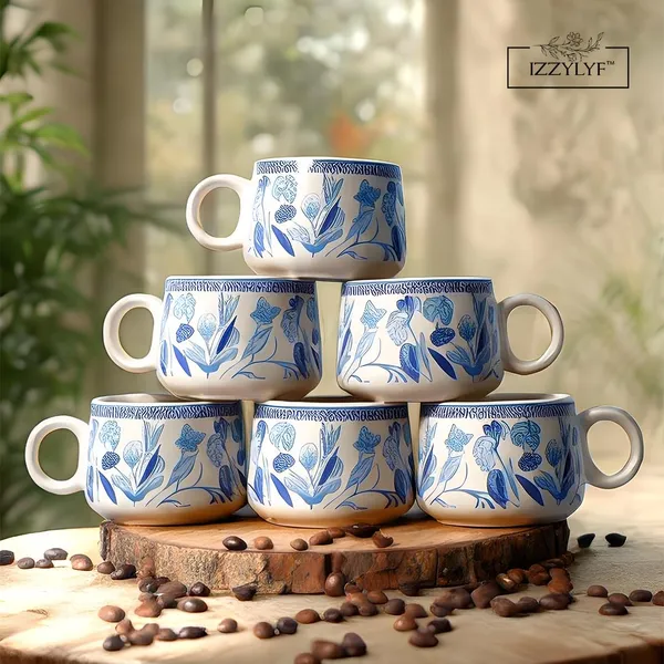 Blue_Printed_Mat_Finish_Garden_Whispers_Tea_&_Kettle_Set-_6_Ceramic_Tea_Cups,_1_Kettle_Pack_Of_7