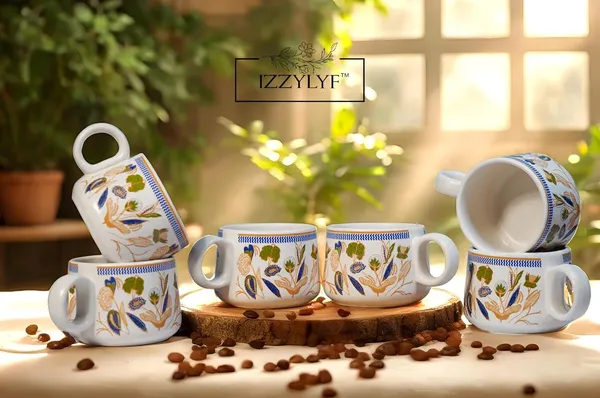 Gold_Printed_Mat_Finish_Flora_Tea_&_Kettle_Set-_6_Ceramic_Tea_Cups,_1_Kettle_Pack_Of_7