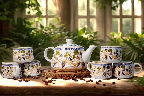 Gold_Printed_Mat_Finish_Flora_Tea_&_Kettle_Set-_6_Ceramic_Tea_Cups,_1_Kettle_Pack_Of_7