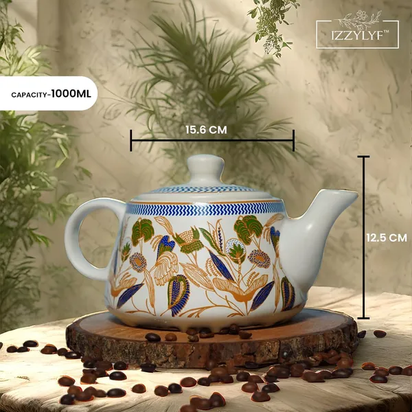 Gold_Printed_Mat_Finish_Flora_Tea_&_Kettle_Set-_6_Ceramic_Tea_Cups,_1_Kettle_Pack_Of_7